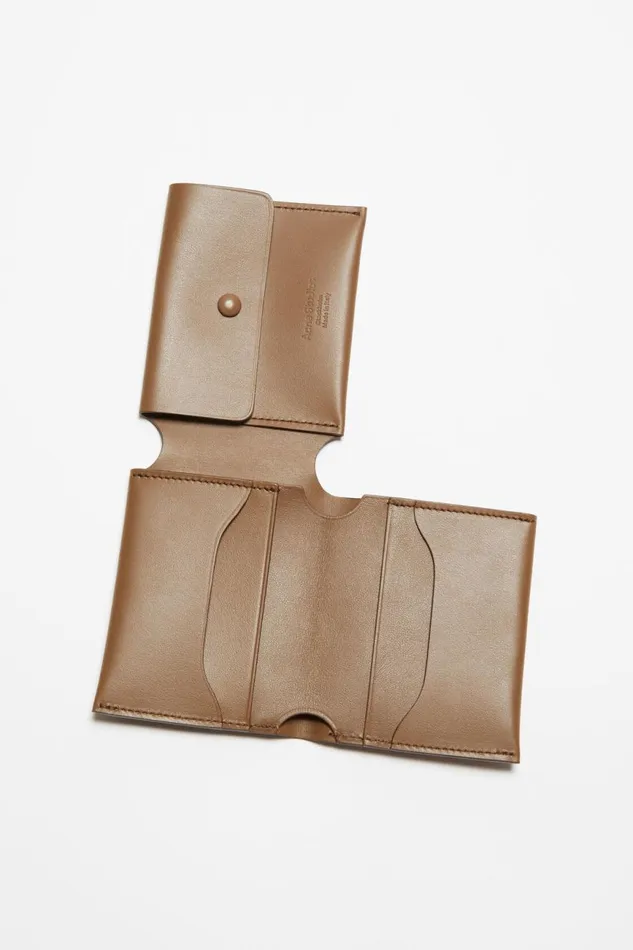 Women Leather Trifold Wallet Camel Brown Acne Studios Small Leather Goods