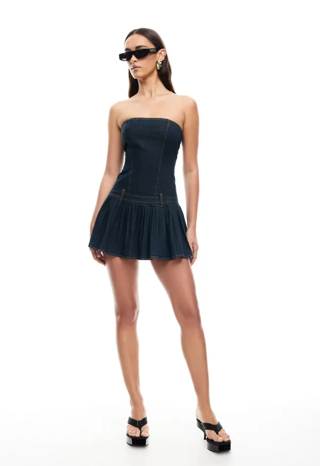 Women Lioness Fashion Denim IN BLOOM MINI DRESS Indigo