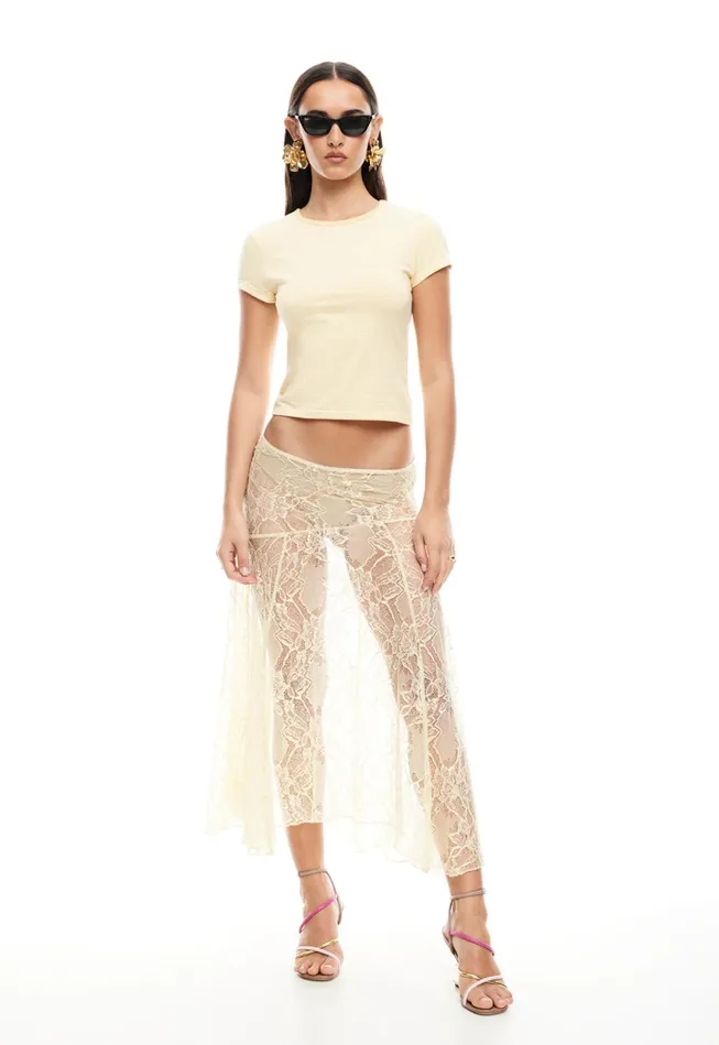 Women Lioness Fashion Skirts IN BLOOM LACE MIDI SKIRT Cornsilk