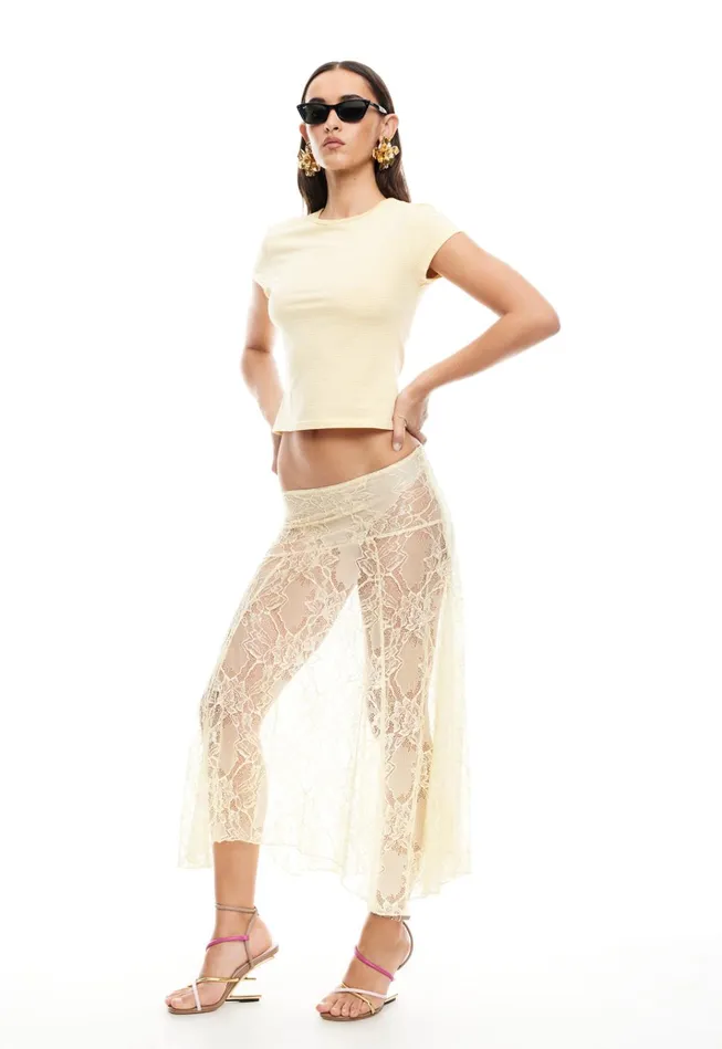 Women Lioness Fashion Skirts IN BLOOM LACE MIDI SKIRT Cornsilk Women Lioness Fashion Skirts IN BLOOM LACE MIDI SKIRT Cornsilk