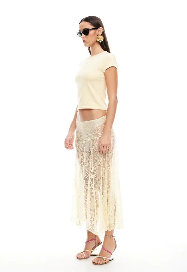 Women Lioness Fashion Skirts IN BLOOM LACE MIDI SKIRT Cornsilk Women Lioness Fashion Skirts IN BLOOM LACE MIDI SKIRT Cornsilk