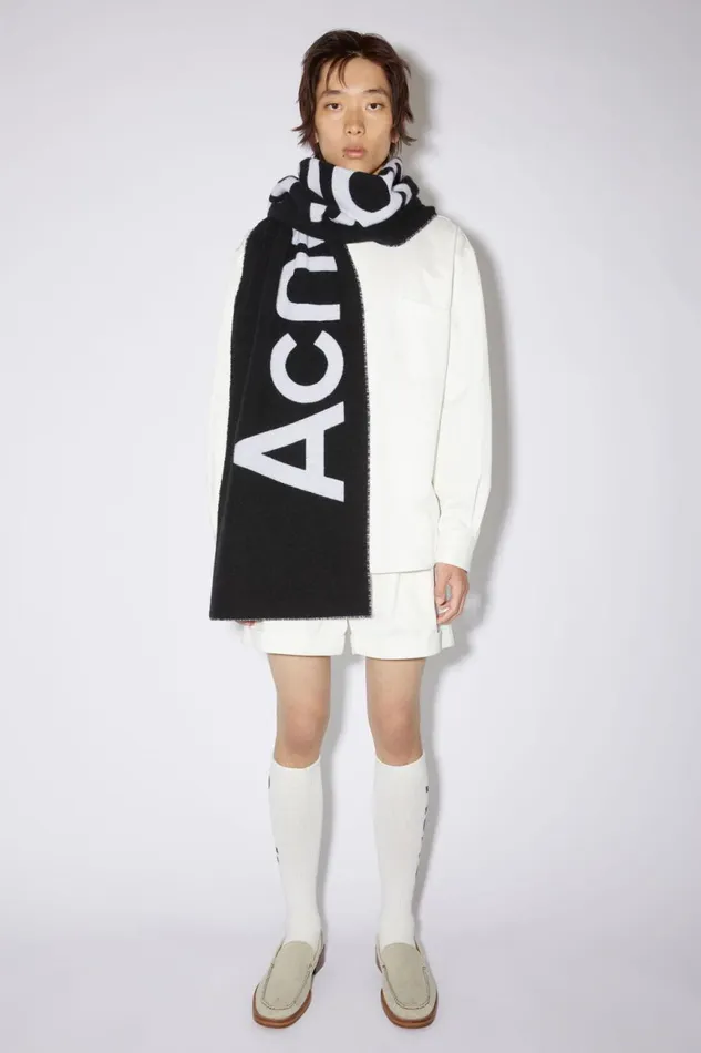 Women Logo Jacquard Scarf 8211 Narrow Blackwhite Acne Studios Scarves