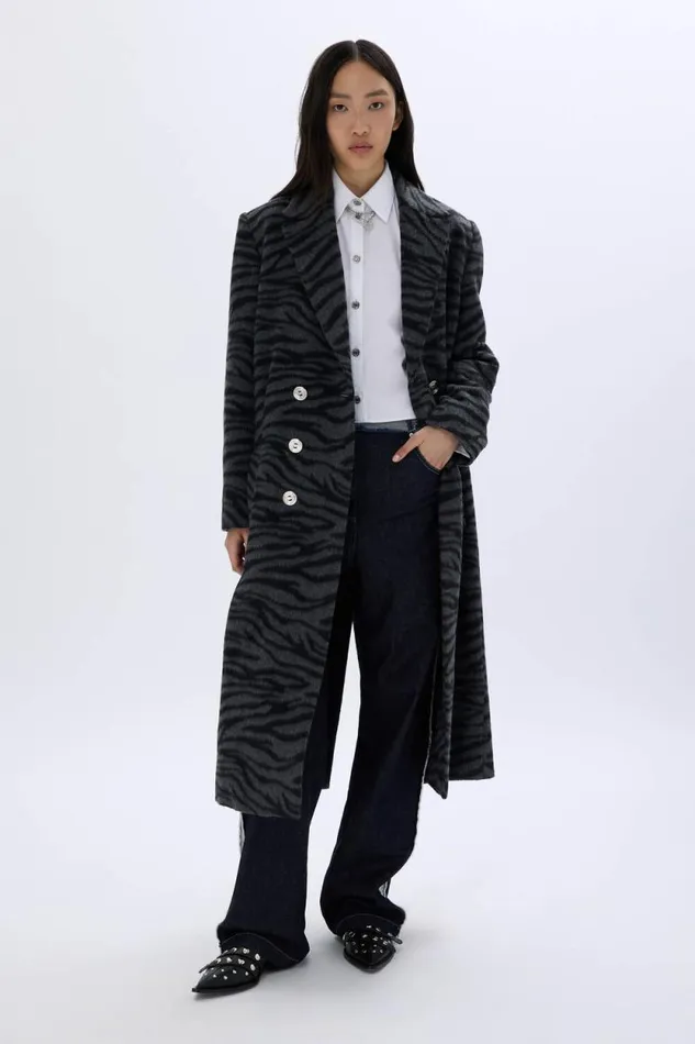 Women Long Coat In Wool Blend Tiger Grey Grey Sonia Rykiel Coats