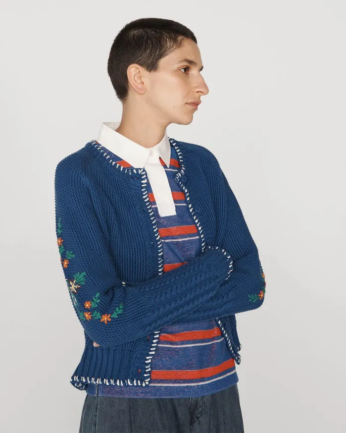 Women Lotus Cardigan Blue YMC Knitwear