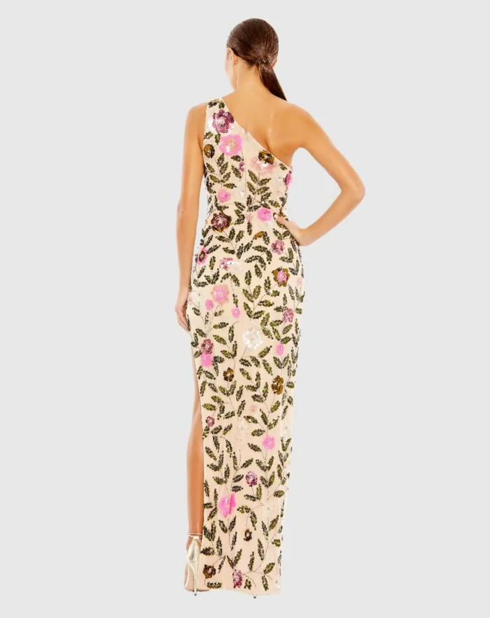 Women Mac Duggal Floral Sequined One Shoulder Column Gown Nude Multi Evening Gowns Women Mac Duggal Floral Sequined One Shoulder Column Gown Nude Multi Evening Gowns