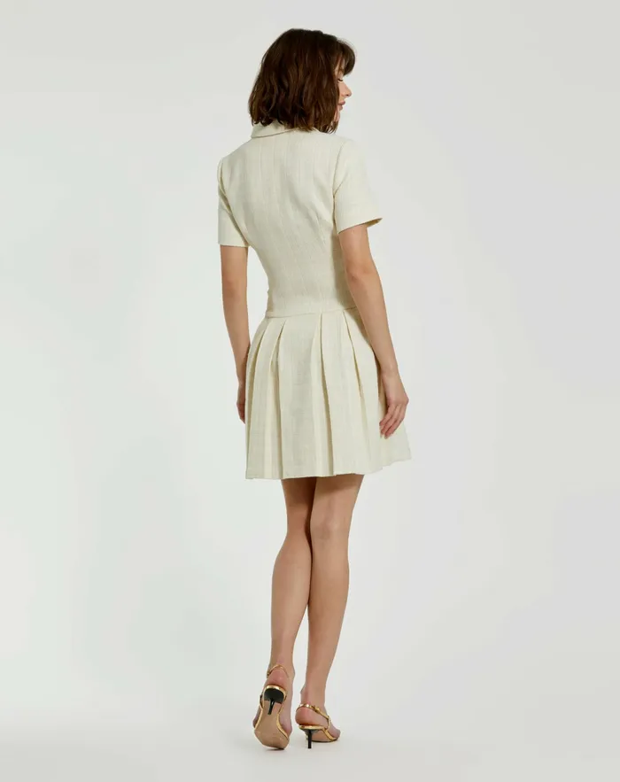 Women Mac Duggal Tweed Short Sleeve Blazer Mini Dress Cream Every Day Dresses