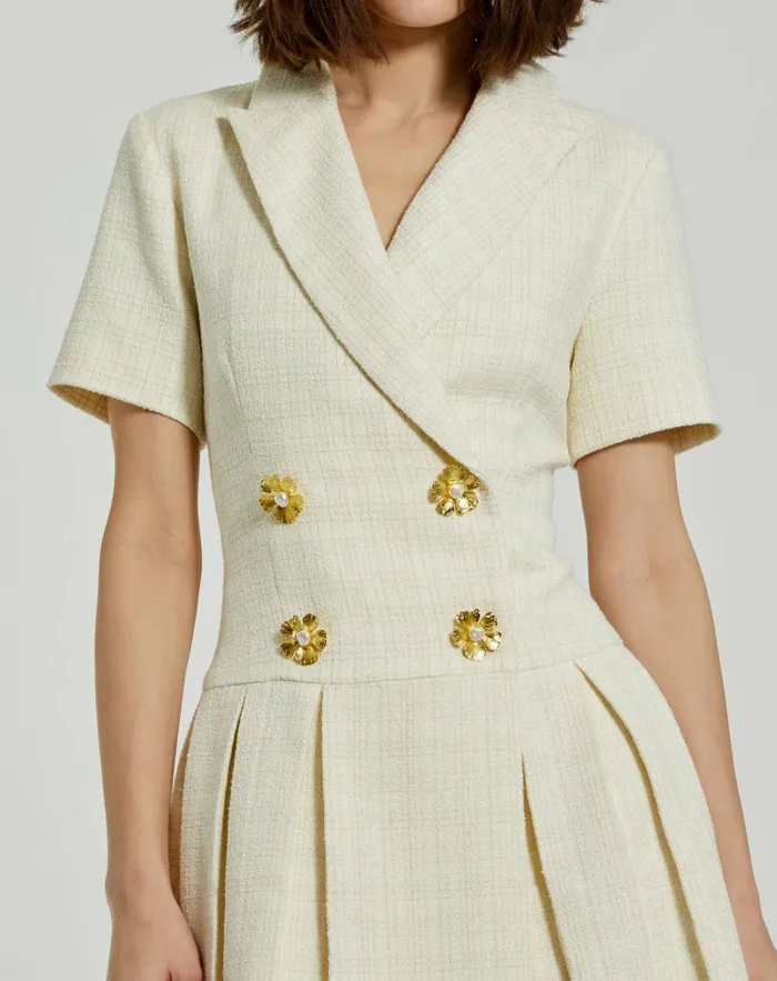 Women Mac Duggal Tweed Short Sleeve Blazer Mini Dress Cream Every Day Dresses