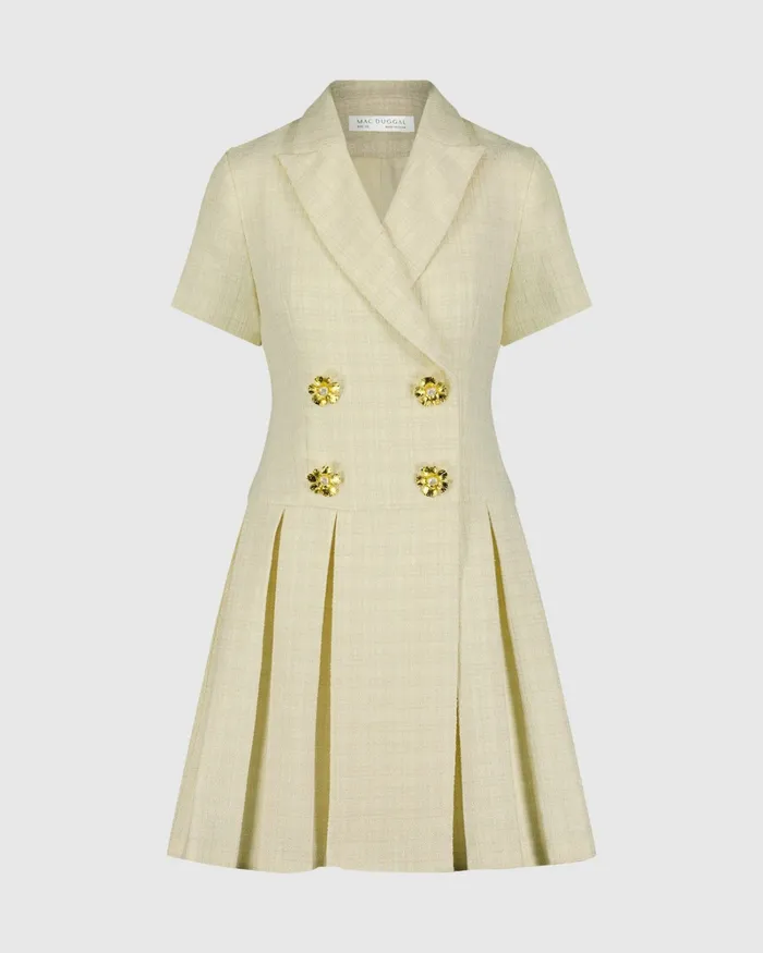 Women Mac Duggal Tweed Short Sleeve Blazer Mini Dress Cream Every Day Dresses