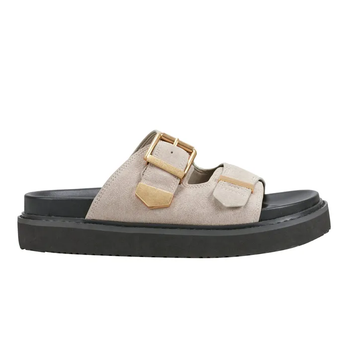 Women Marc Fisher Amirra Buckle Slide Sandal Taupe Suede Sandals
