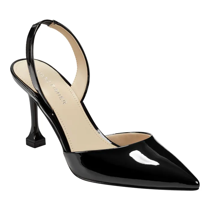 Women Marc Fisher Hadya Slingback Pump Black Patent Heels and Pumps