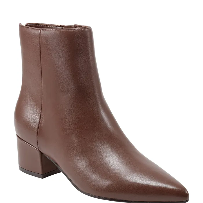 Women Marc Fisher Leonna Ankle Bootie Dark Brown Leather Boots and Booties