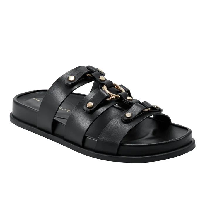 Women Marc Fisher Verity Flat Footbed Sandal Black Sandals