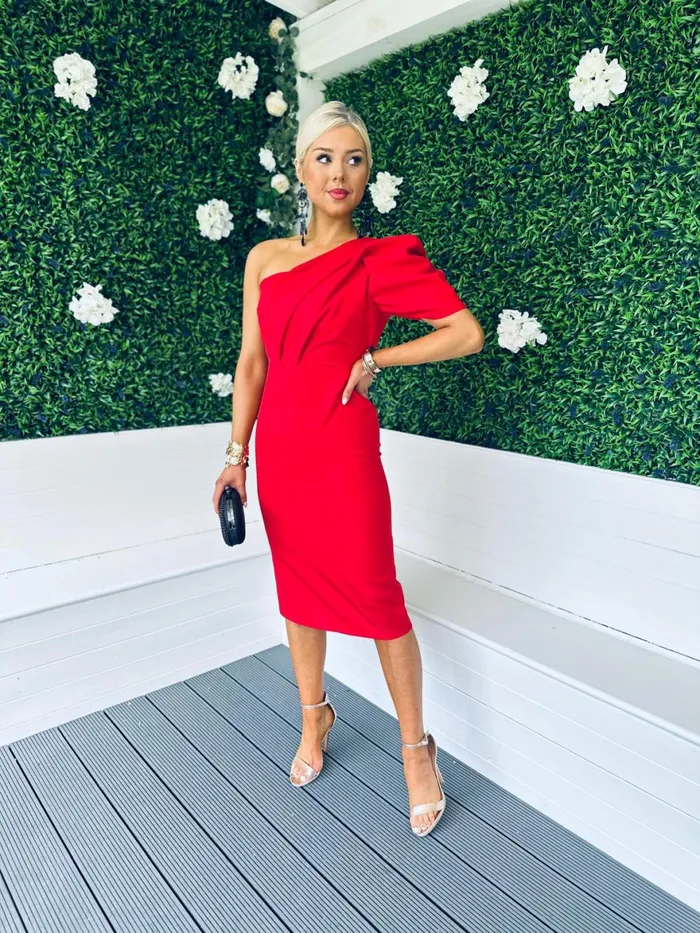 Women Maxi Canella Lane Carson One Shoulder Occasion Midi Dress Red