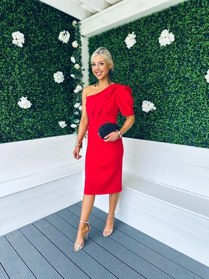 Women Maxi Canella Lane Carson One Shoulder Occasion Midi Dress Red