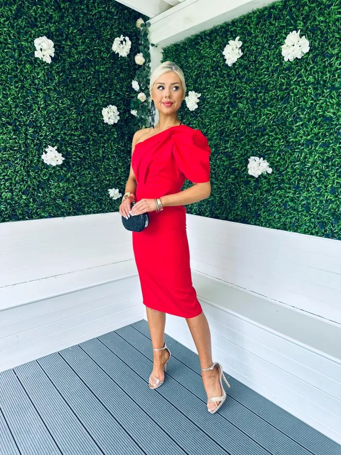 Women Maxi Canella Lane Carson One Shoulder Occasion Midi Dress Red