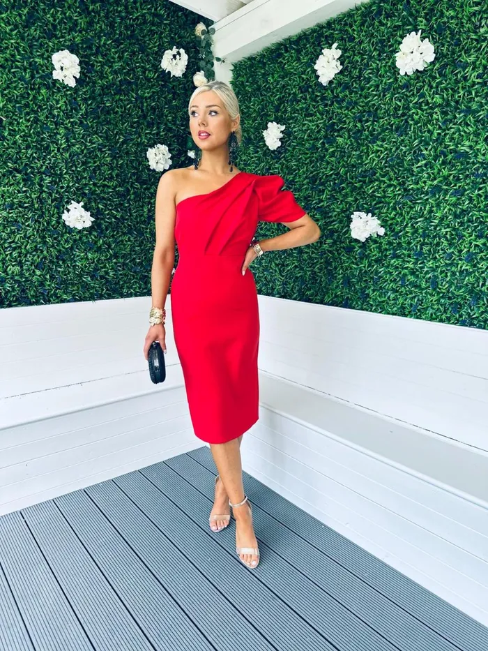 Women Maxi Canella Lane Carson One Shoulder Occasion Midi Dress Red