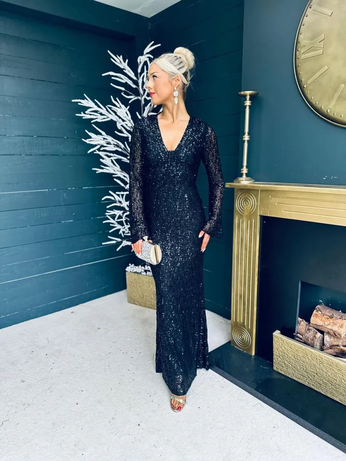 Women Maxi Canella Lane Kendall Sequin Occasion Dress Black