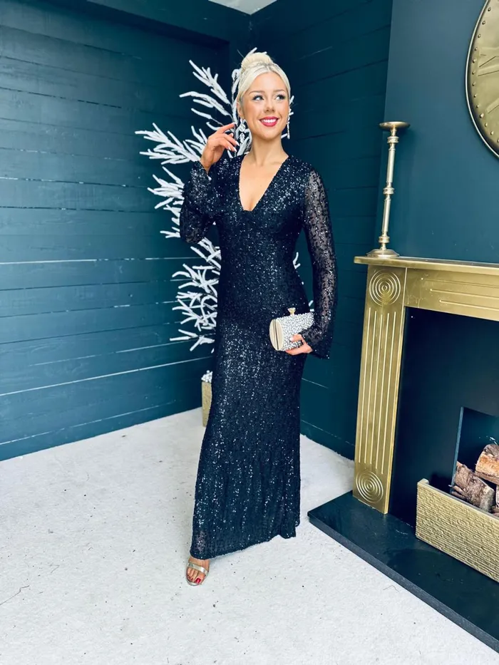 Women Maxi Canella Lane Kendall Sequin Occasion Dress Black