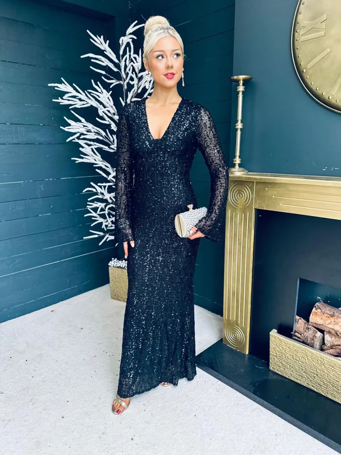 Women Maxi Canella Lane Kendall Sequin Occasion Dress Black