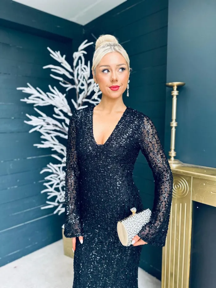 Women Maxi Canella Lane Kendall Sequin Occasion Dress Black