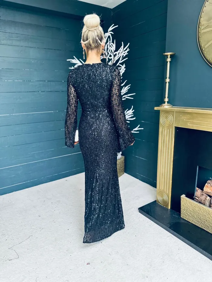 Women Maxi Canella Lane Kendall Sequin Occasion Dress Black