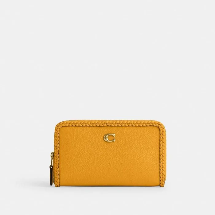 Women Medium Zip Around Wallet With Braid Brassbuttercup Coach Large Wallets