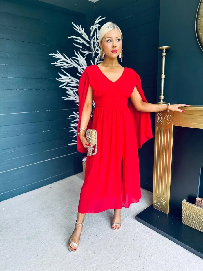 Women Midi Canella Lane Alannah Cape Detail Midi Dress Strawberry