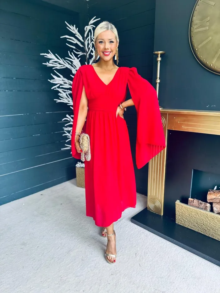 Women Midi Canella Lane Alannah Cape Detail Midi Dress Strawberry