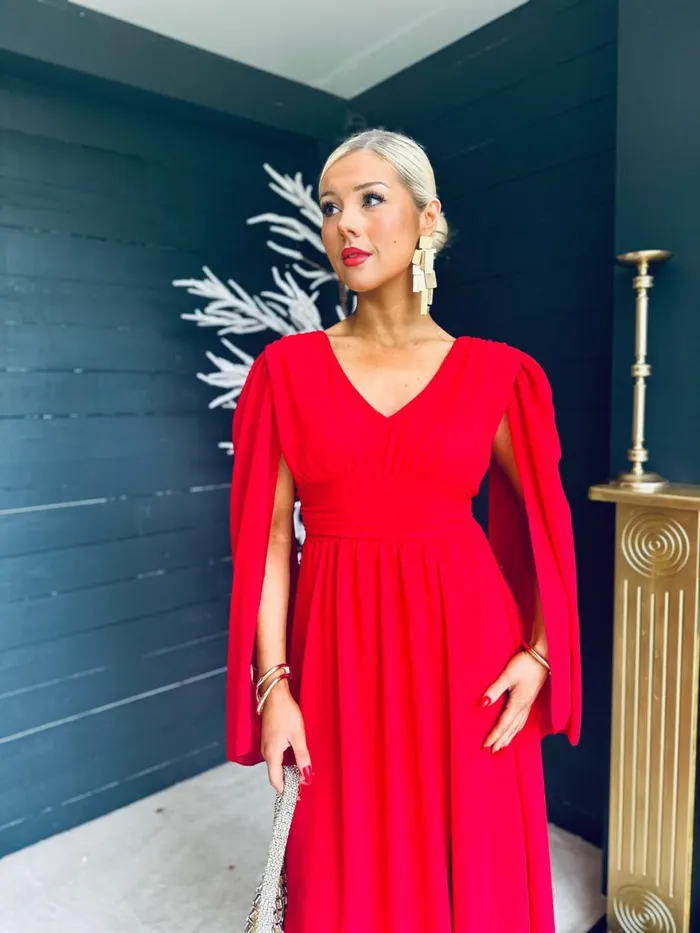 Women Midi Canella Lane Alannah Cape Detail Midi Dress Strawberry