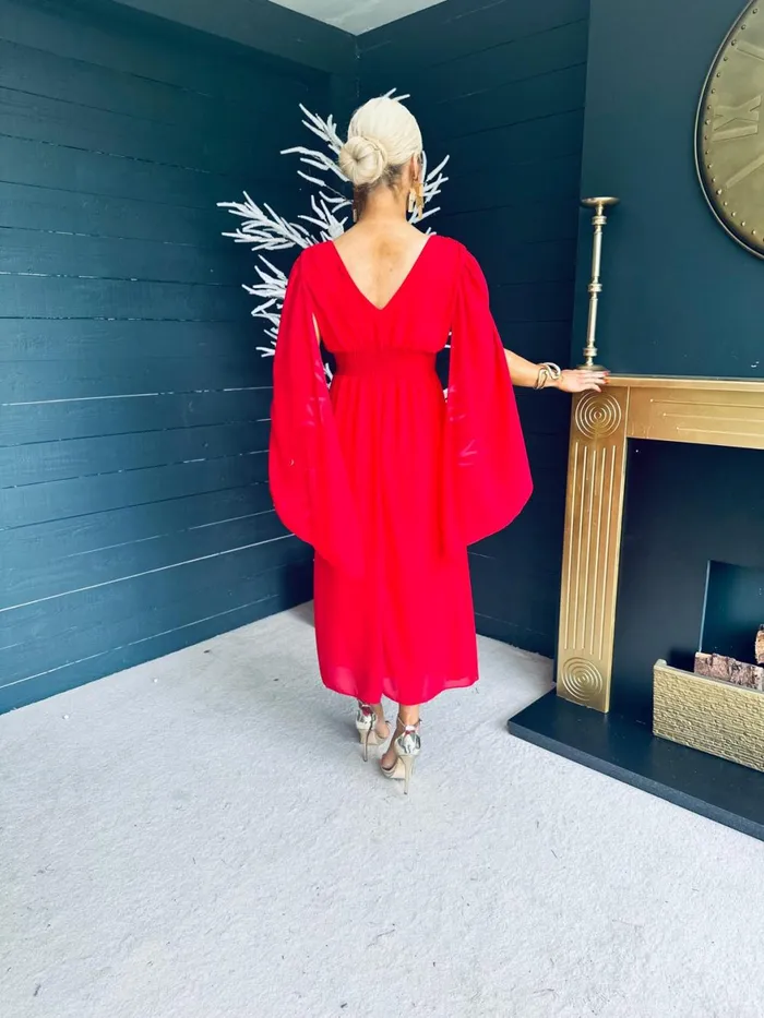 Women Midi Canella Lane Alannah Cape Detail Midi Dress Strawberry