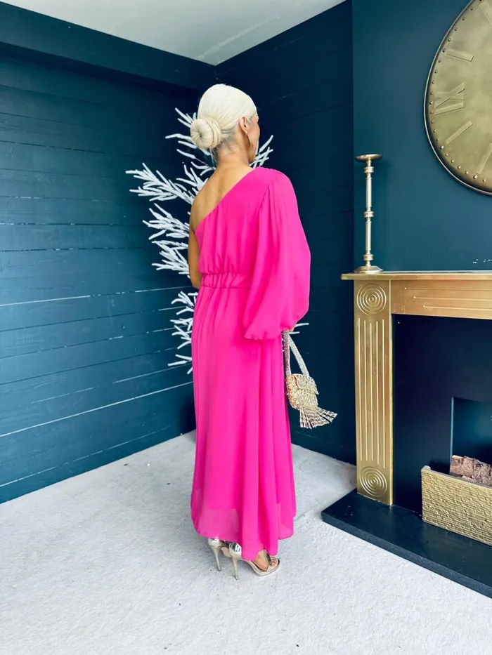 Women Midi Canella Lane Asher One Shoulder Midi Dress Cerise
