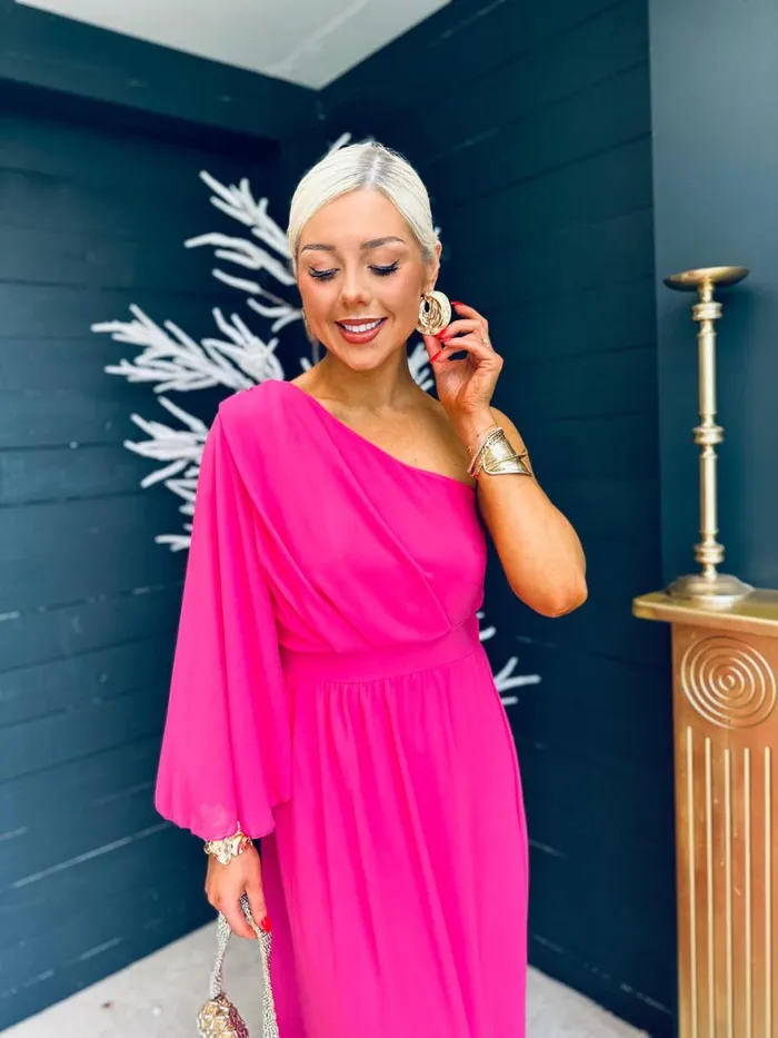 Women Midi Canella Lane Asher One Shoulder Midi Dress Cerise