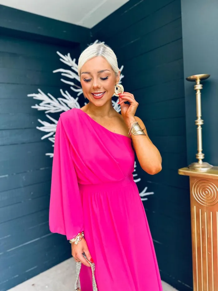 Women Midi Canella Lane Asher One Shoulder Midi Dress Cerise