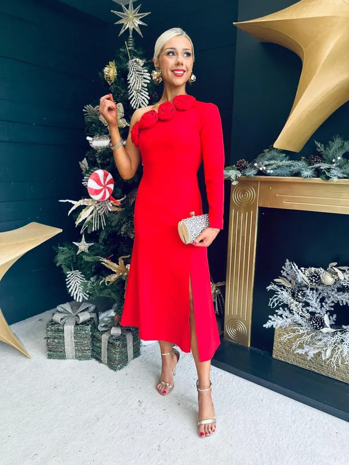 Women Midi Canella Lane Carol Rose Detail Midi Dress Red