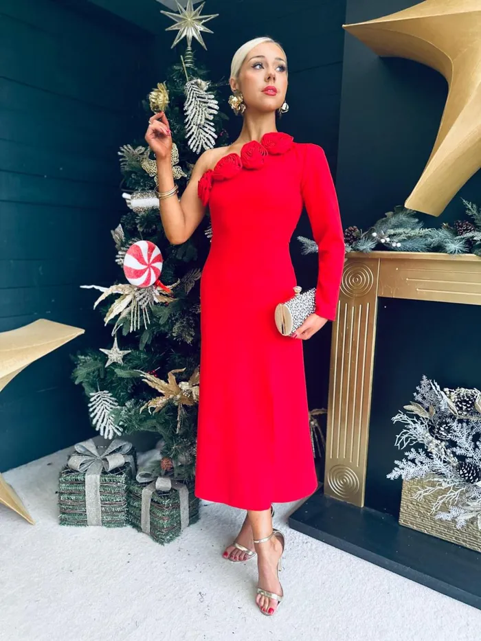 Women Midi Canella Lane Carol Rose Detail Midi Dress Red