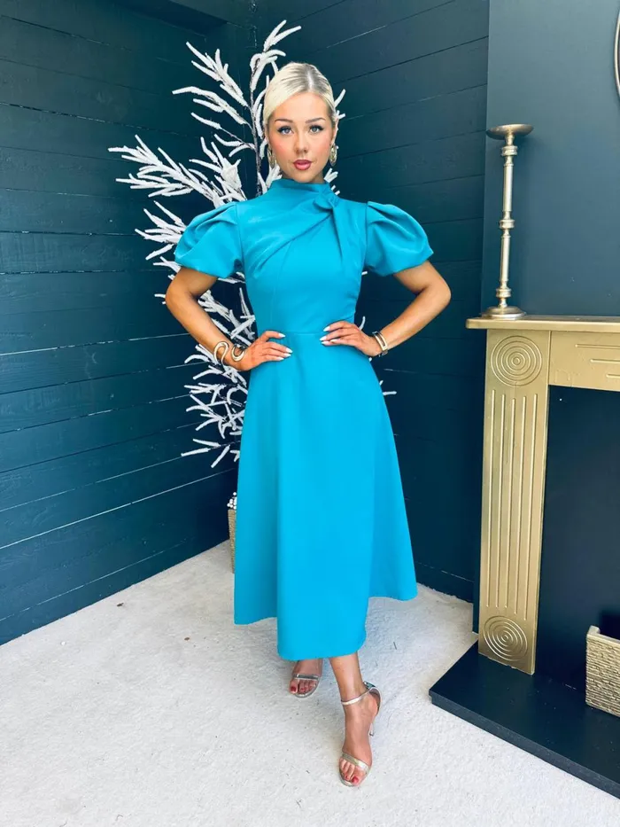 Women Midi Canella Lane Claudia Detailed Occasion Dress Aqua