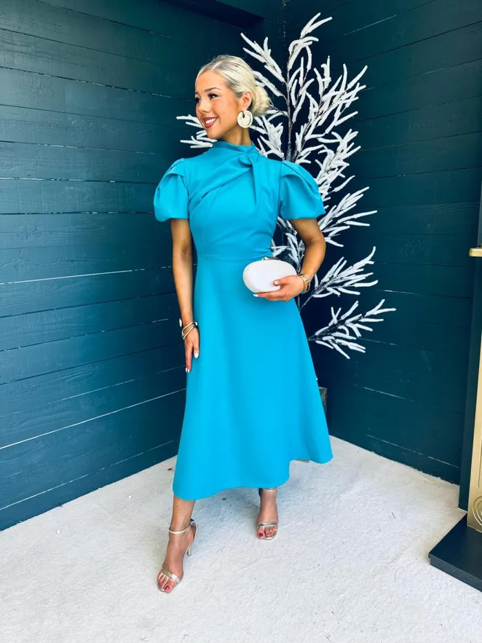 Women Midi Canella Lane Claudia Detailed Occasion Dress Aqua