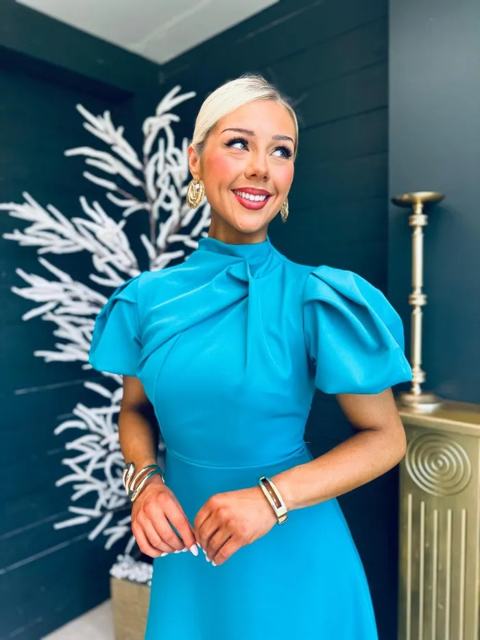 Women Midi Canella Lane Claudia Detailed Occasion Dress Aqua