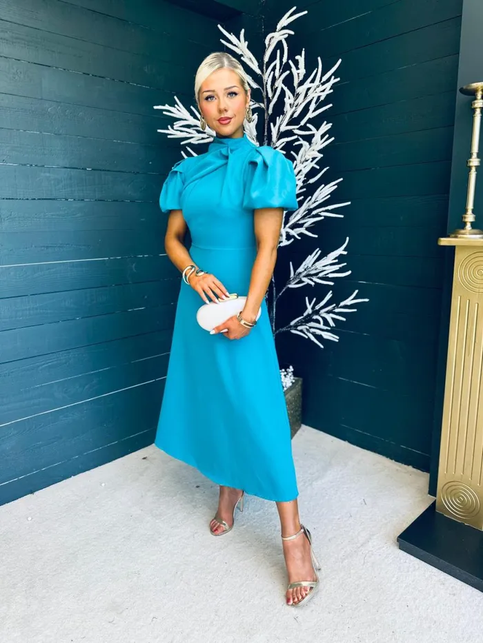 Women Midi Canella Lane Claudia Detailed Occasion Dress Aqua