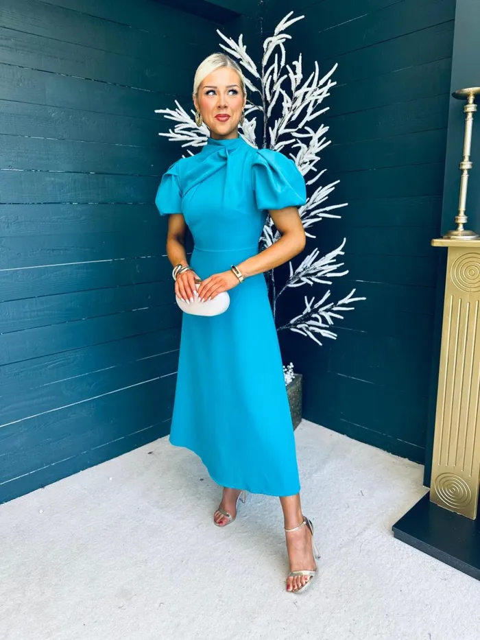 Women Midi Canella Lane Claudia Detailed Occasion Dress Aqua