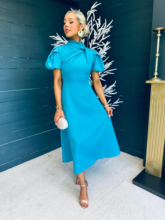 Women Midi Canella Lane Claudia Detailed Occasion Dress Aqua
