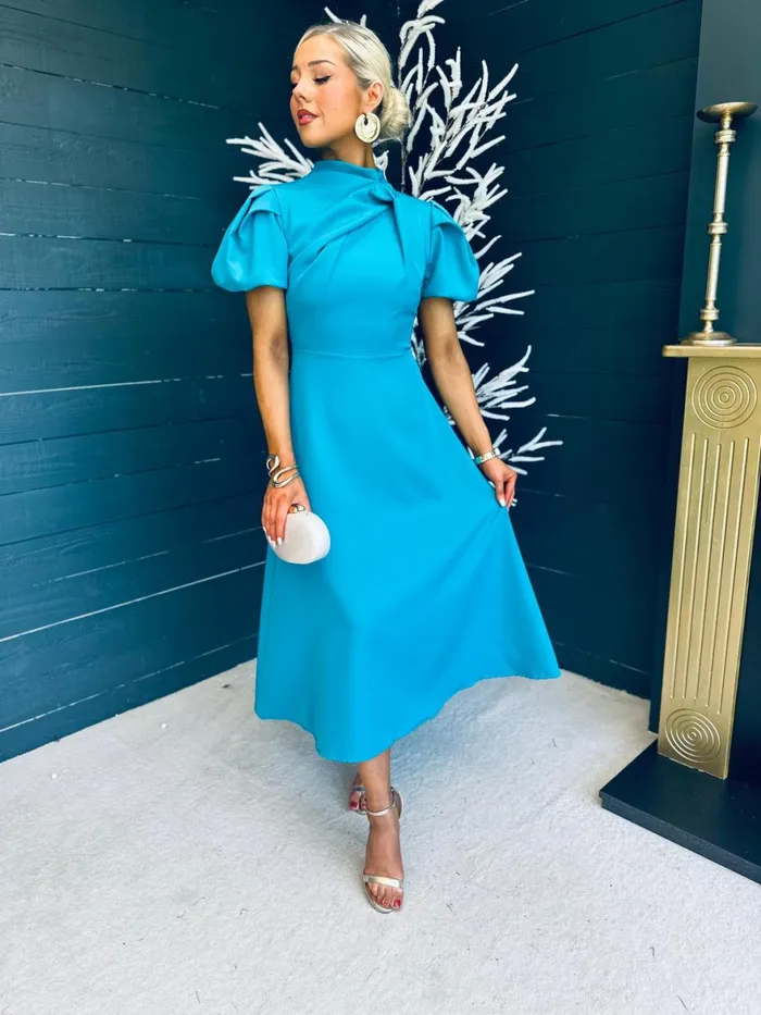 Women Midi Canella Lane Claudia Detailed Occasion Dress Aqua