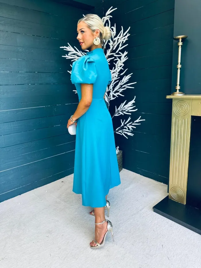 Women Midi Canella Lane Claudia Detailed Occasion Dress Aqua