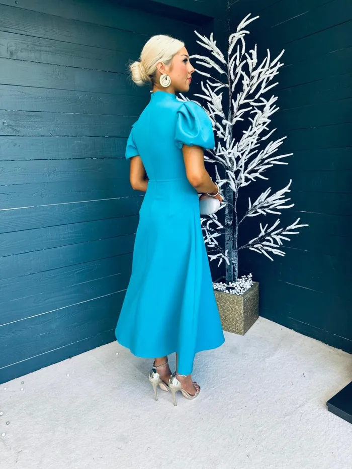 Women Midi Canella Lane Claudia Detailed Occasion Dress Aqua