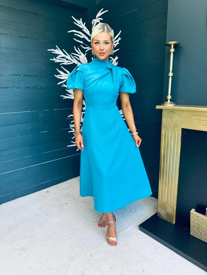 Women Midi Canella Lane Claudia Detailed Occasion Dress Aqua