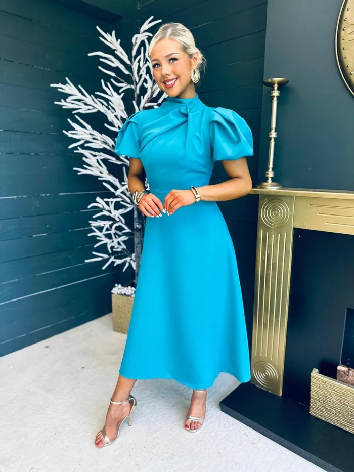 Women Midi Canella Lane Claudia Detailed Occasion Dress Aqua