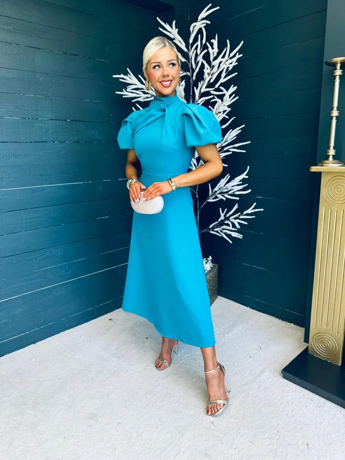 Women Midi Canella Lane Claudia Detailed Occasion Dress Aqua