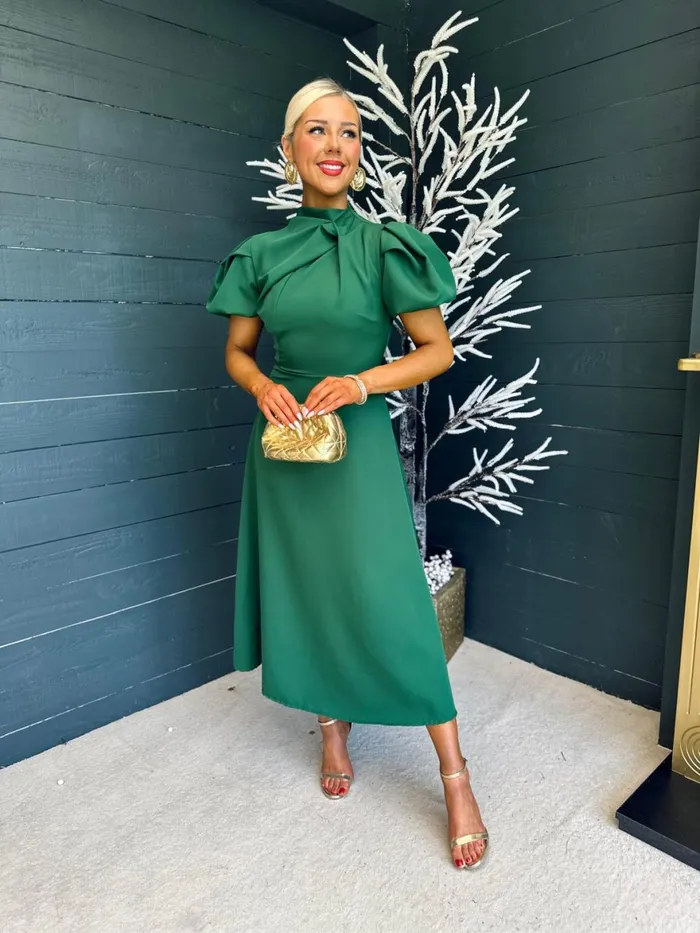 Women Midi Canella Lane Claudia Detailed Occasion Dress Green