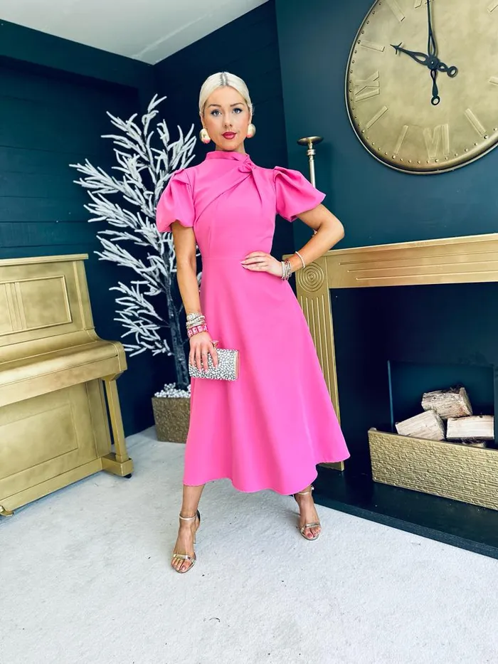 Women Midi Canella Lane Claudia Detailed Occasion Dress Pink