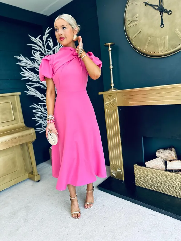 Women Midi Canella Lane Claudia Detailed Occasion Dress Pink